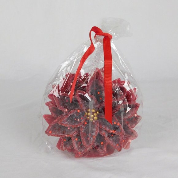 Holiday Designs Other - Christmas Candle Poinsettia Red Glitter Wax New 5.5" Tall Holiday Design Flower
